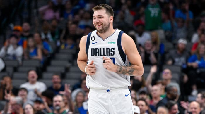 Oct 7, 2022; Dallas, Texas, USA; Dallas Mavericks guard Luka Doncic (77) in action during the game between the Dallas Mavericks and the Orlando Magic at the American Airlines Center.